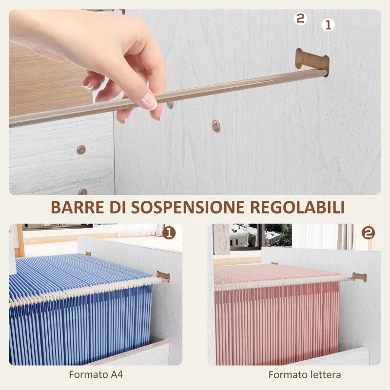 HOMCOM Armadio per Ufficio a 4 Cassetti con 2 Serrature e Barra Portadocumenti, in Legno, 40x42x130.8 cm, Bianco