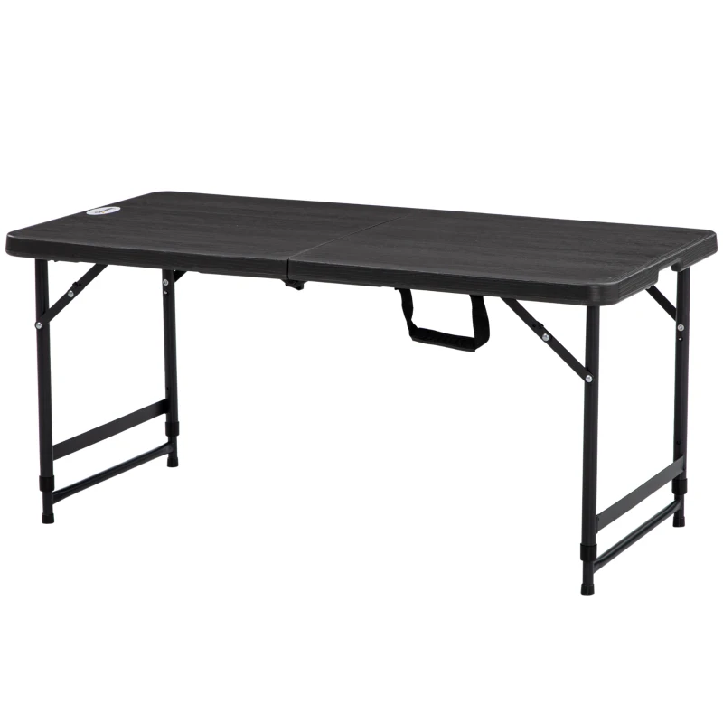 Outsunny buitentafel, tuintafel, voor 4 personen, opvouwbaar, in hoogte verstelbaar, houtlook, grijs+zwart, 118 x 60 x 74 cm