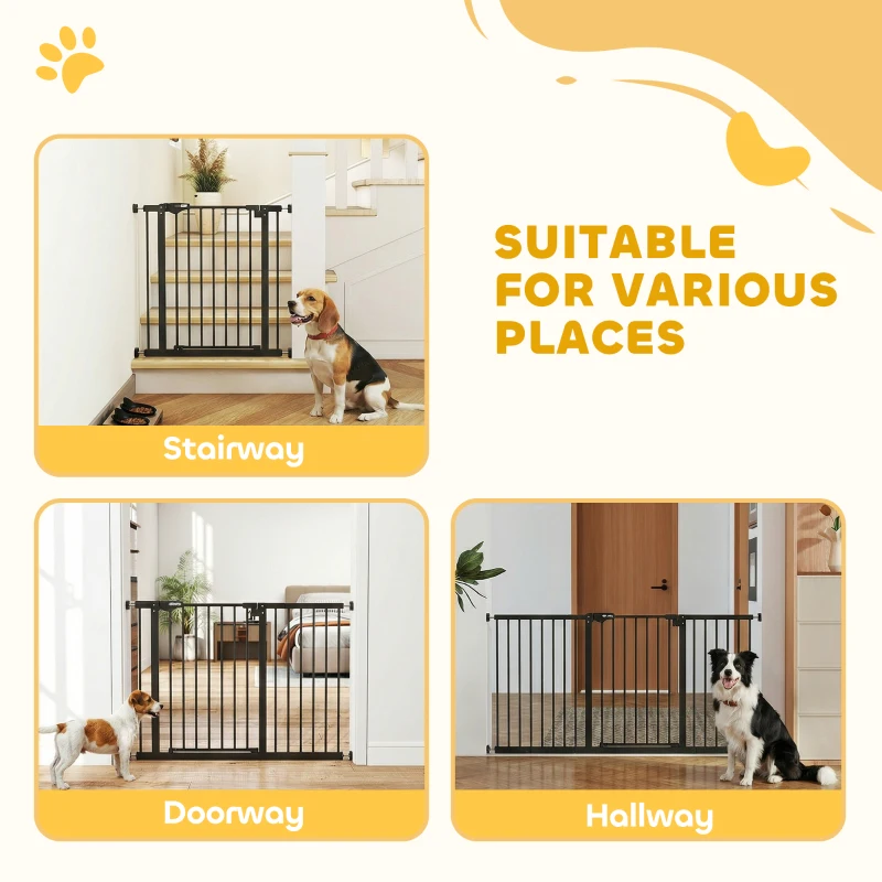PawHut Adjustable Safety Gate w/ Three Extensions, Four Adjustable Screws, Black