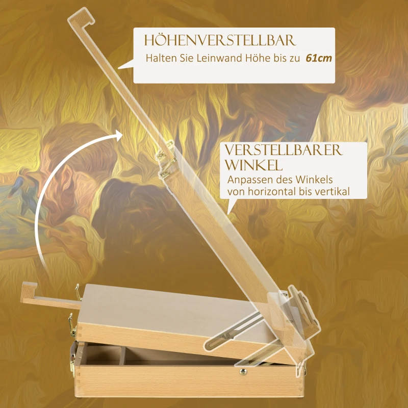 HOMCOM Tafel Schildersezel - Opvouwbare Ezel Box van Beukenhout, 27cm x 41,5cm x 74,5cm, Natuur