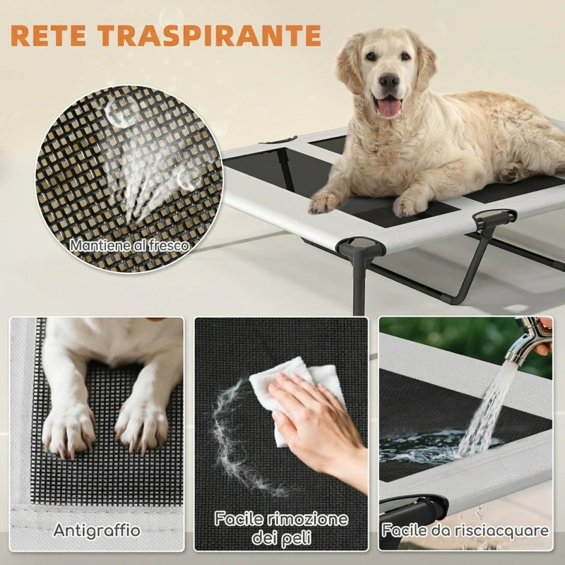 PawHut Lettino per Cani con Copertura a 3 Lati Rimovibile, in Poliestere e Acciaio, 106x76x94 cm, Grigio Chiaro e Nero
