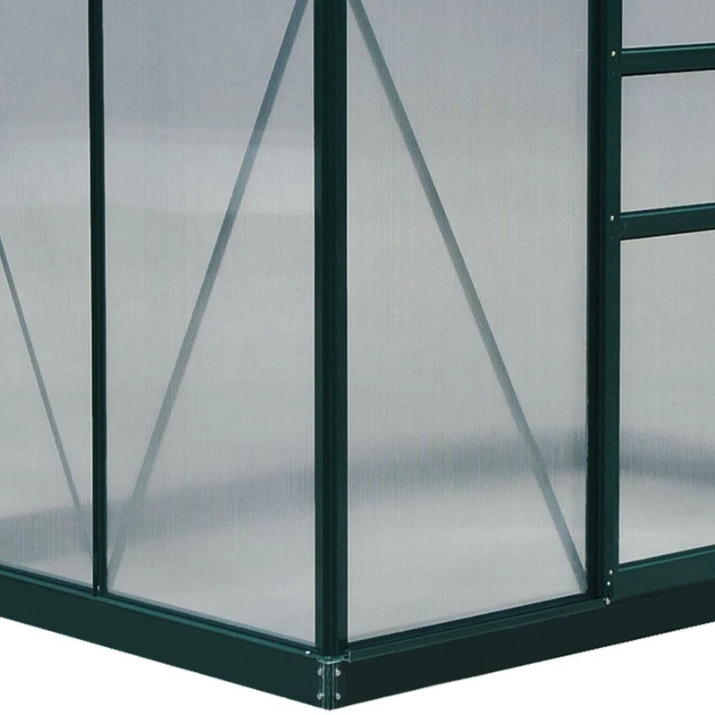Outsunny 6 x 4ft Polycarbonate Greenhouse, Large Walk in Green House with Slide Door and Window, Garden Plants Grow House with Aluminium Frame and Foundation, Dark Green