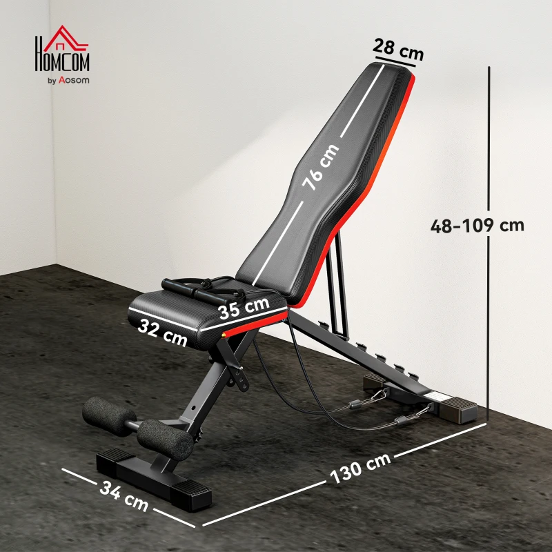 HOMCOM Banco de Musculación Plegable con Respaldo y Asiento Ajustables Extensión de Pierna Cojín de Predicador Banda Negro