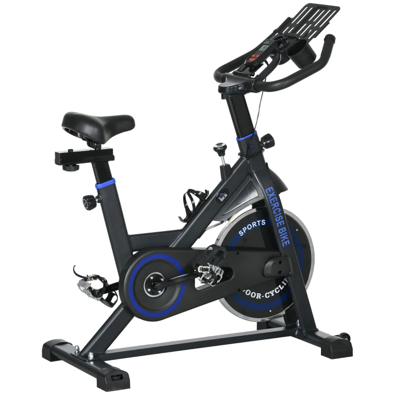 HOMCOM Bicicleta Estática com Volante de Inércia 8 kg Ecrã LCD Guiador e Assento Ajustáveis 103x53x110-114 cm Azul