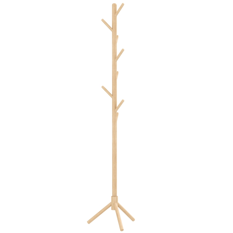 HOMCOM Perchero de Pie de Madera Forma de Árbol con 8 Ganchos para Colgar Ropa Bolsos en Pasillo Entrada 40x40x165 cm Natural