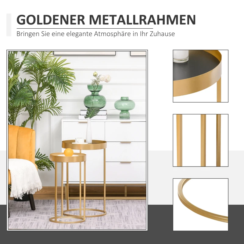 HOMCOM 2-delige set bijzettafels in retrodesign met verhoogde rand, 39 cm x 39 cm x 63 cm, metaal, MDF-hout