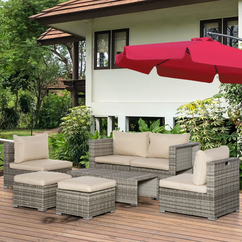 Outsunny Salotto da Giardino in Rattan PE da 8 Pezzi con Poltrone, Tavolini e Sgabelli, Beige
