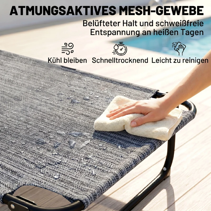 Outsunny Zonnebed Tuinligstoel Relaxlig, opvouwbaar, weerbestendig, 194 cm x 72 cm x 31 cm, Zwart + Grijs