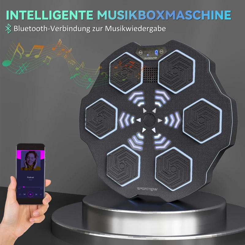 SPORTNOW Muziekboksmachine, Bluetooth boksapparaat, Wandmontage, 9 snelheden en modi, LED-lichten, Zwart