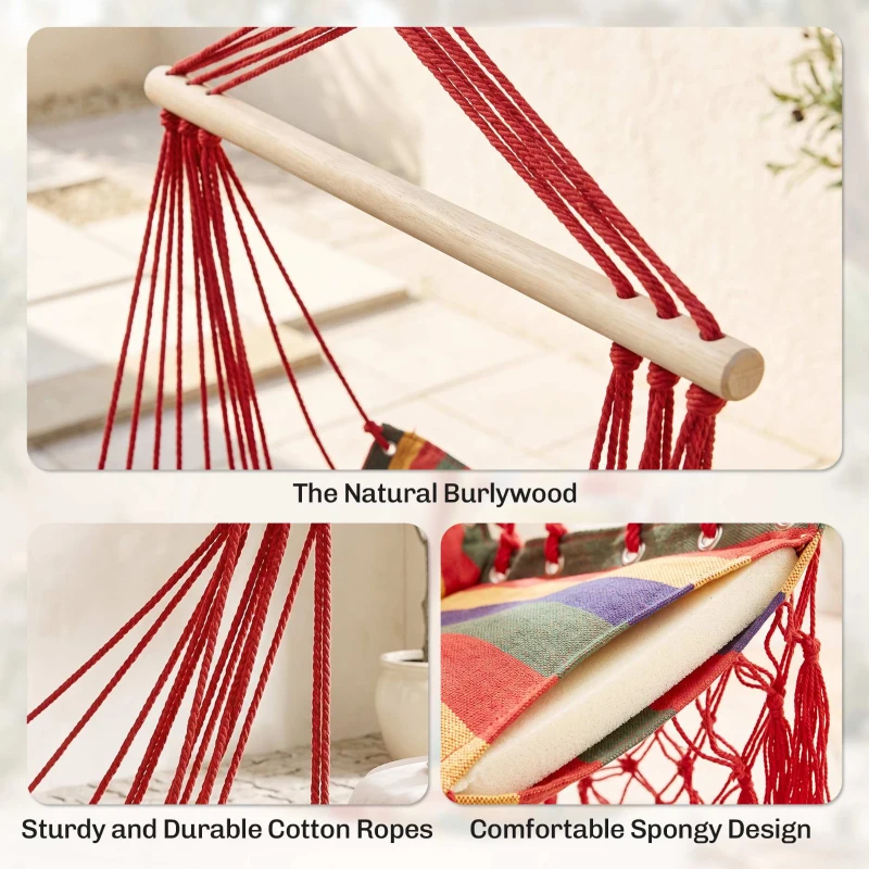 Outsunny Hammock Chair Swing Colourful Striped Tree Hanging Seat Porch Indoor Outdoor Fabric Garden Furniture
