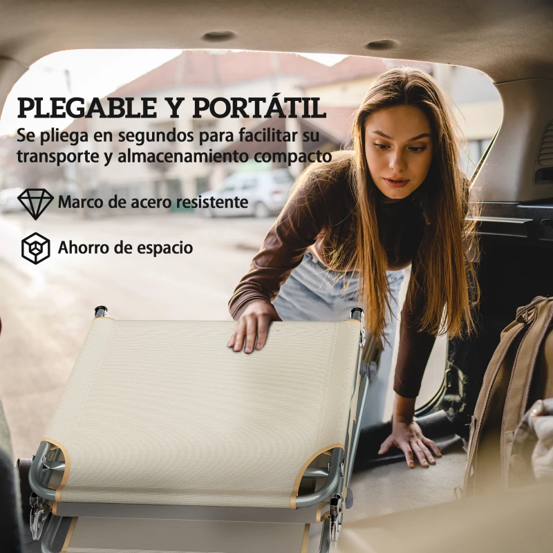 Outsunny Set de 2 Tumbonas Plegables Reclinables con Dosel 360° Orificio Facial Bolsillo Lateral y Textilene 550 g/m² Beige