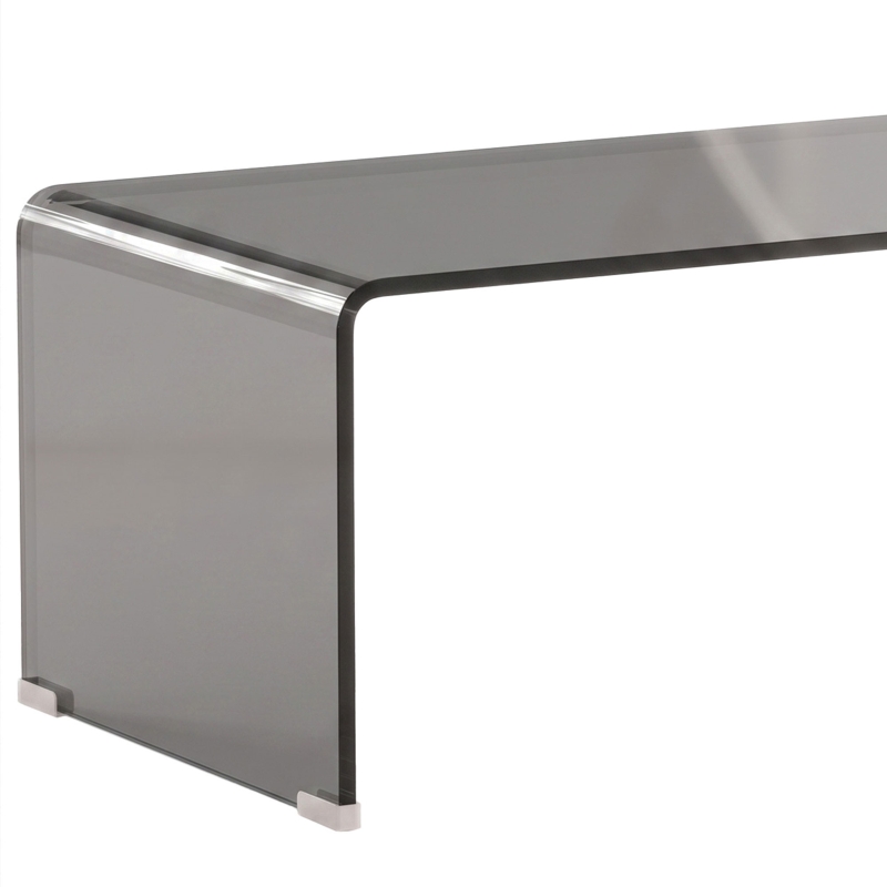 HOMCOM Mesa de centro de vidrio, mesa de salón rectangular diseño moderno con bordes redondeados seguros, gris claro transparente