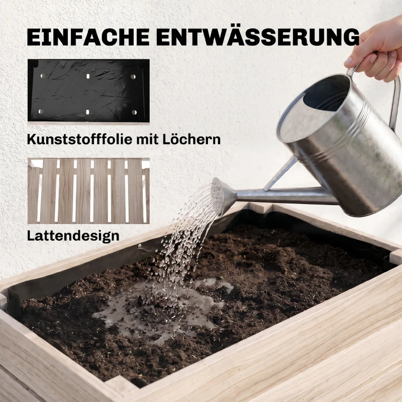 Outsunny 4-delig verhoogd bloemenbed van hout 4 combinatiemodi tuinbalkon 50 x 30 x 60 cm naturel