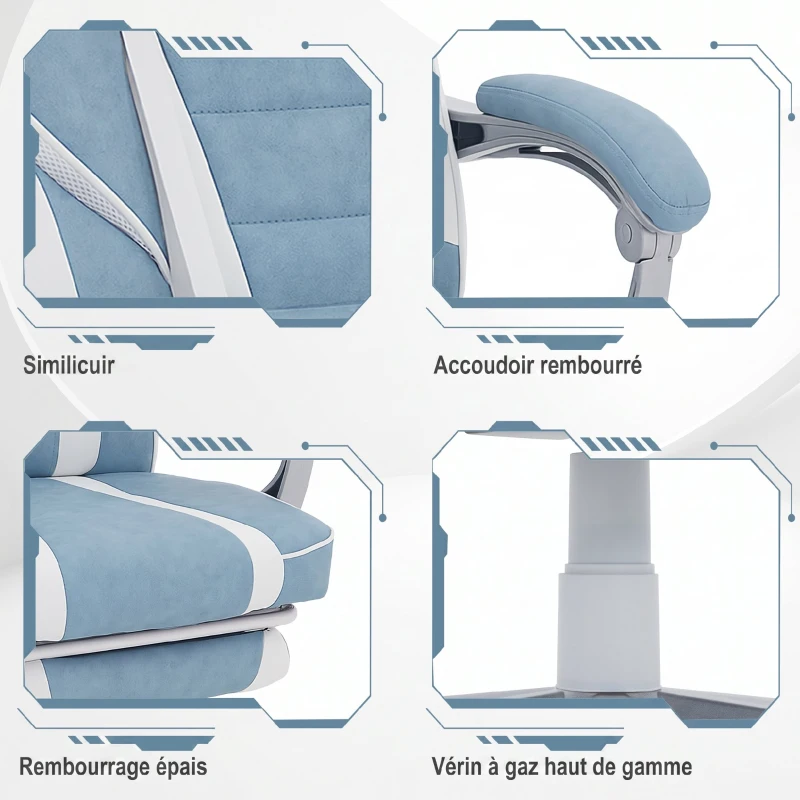 HOMCOM Chaise gaming, fauteuil gaming ergonomique avec repose-pieds, hauteur réglable, dossier inclinable, 63x63x123cm, bleu