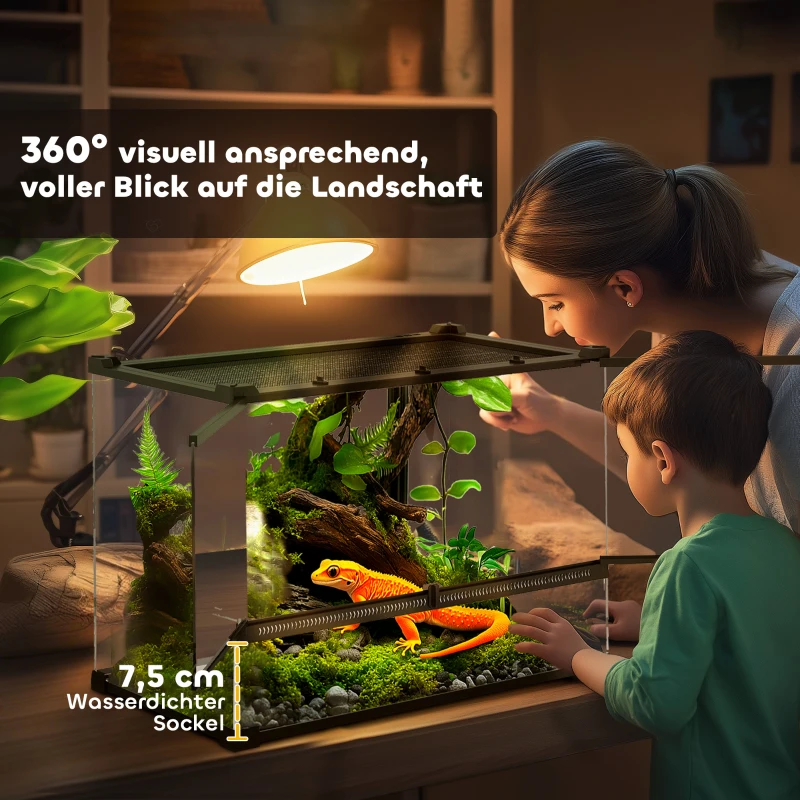 PawHut Glazen Terrarium voor Reptielen, verhoogde & waterdichte bodem, knopvergrendeling(m-6)