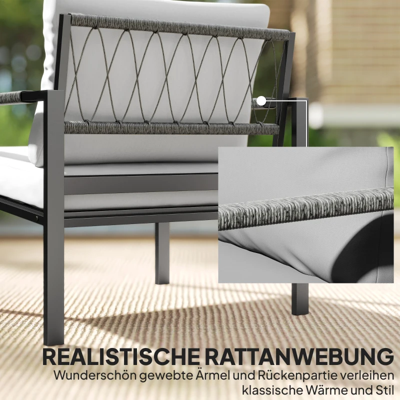 Outsunny Tuinmeubelset 4 personen weerbestendig balkonset met 2-persoonsbank, fauteuils, zitkussens, bijzettafel Lichtgrijs