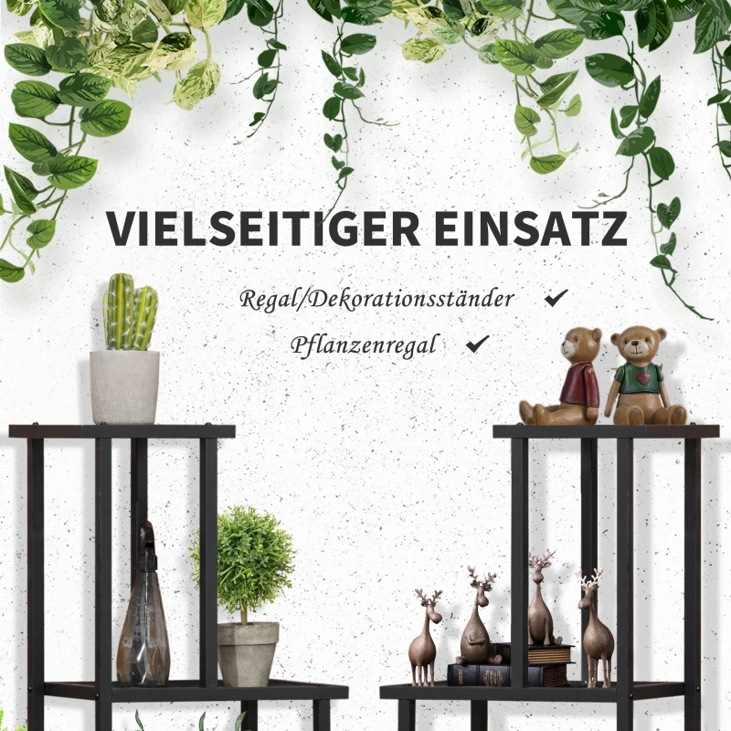 Outsunny plantenrek, plantentrap met 4 treden, bloemenrek op meerdere niveaus, plantenstandaard voor tuin, balkon, metaal, zwart, 91 x 25 x 83 cm(m-4)