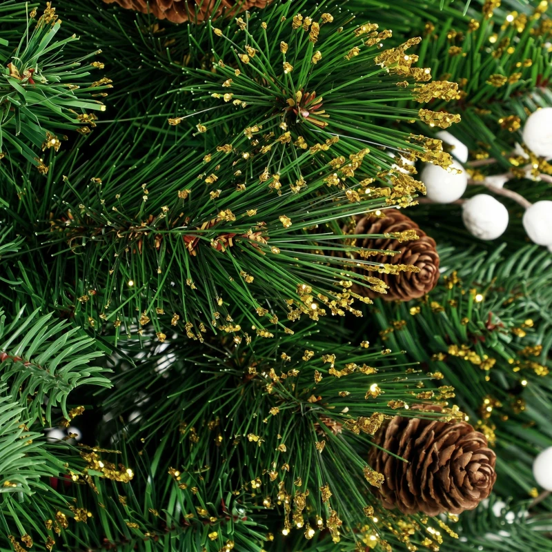 HOMCOM 6ft Artificial Christmas Tree with Pinecones, Red Berries, Hinged Predecorated Xmas Tree with 2843 Branch Tips
