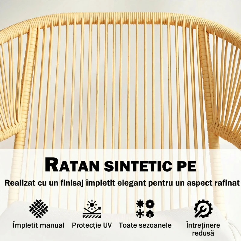 Outsunny Set Bistro cu 3 Piese, Set de Terasă din Ratan pe și Oțel, Bej