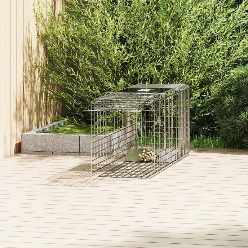 Outsunny Trampa para Animales Vivos Plegable 81x26x34,5 cm Jaula de Captura de Alambre con Puerta y Asa para Conejos Plata
