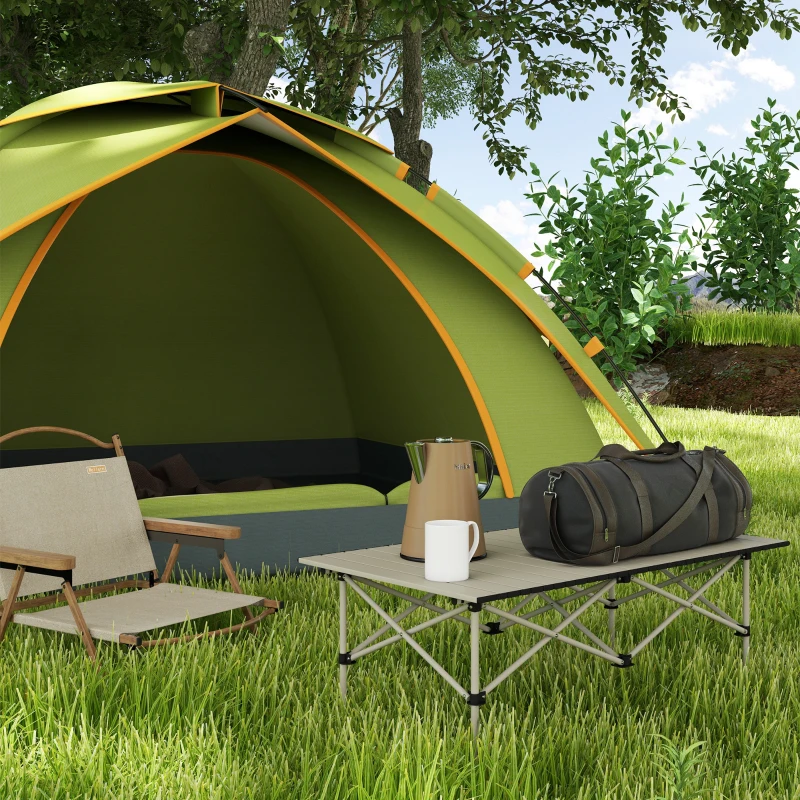 Outsunny Opvouwbare Campingtafel met Oprolbaar Tafelblad, Tuintafel van Aluminium voor 2 Personen, 95 x 55 cm, Khaki