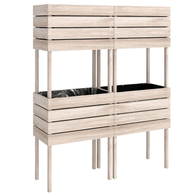 Outsunny 4-delig verhoogd bloemenbed van hout 4 combinatiemodi tuinbalkon 50 x 30 x 60 cm naturel