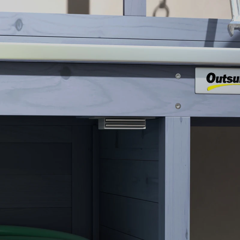 Outsunny Tuinset met opbergkast, aluminium werkblad, opbergruimte, 112x47x146cm, Grijs(m-9)