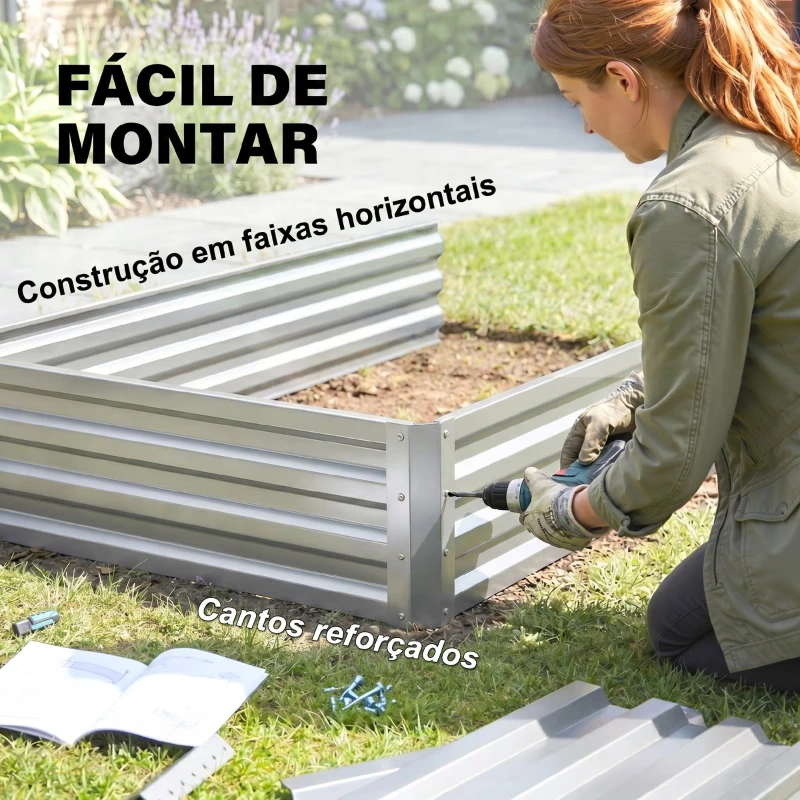 Outsunny Caixa de Cultivo de 2 Níveis em Aço Galvanizado com Design em Escada e Fundo Aberto  120x101x58 cm Prata