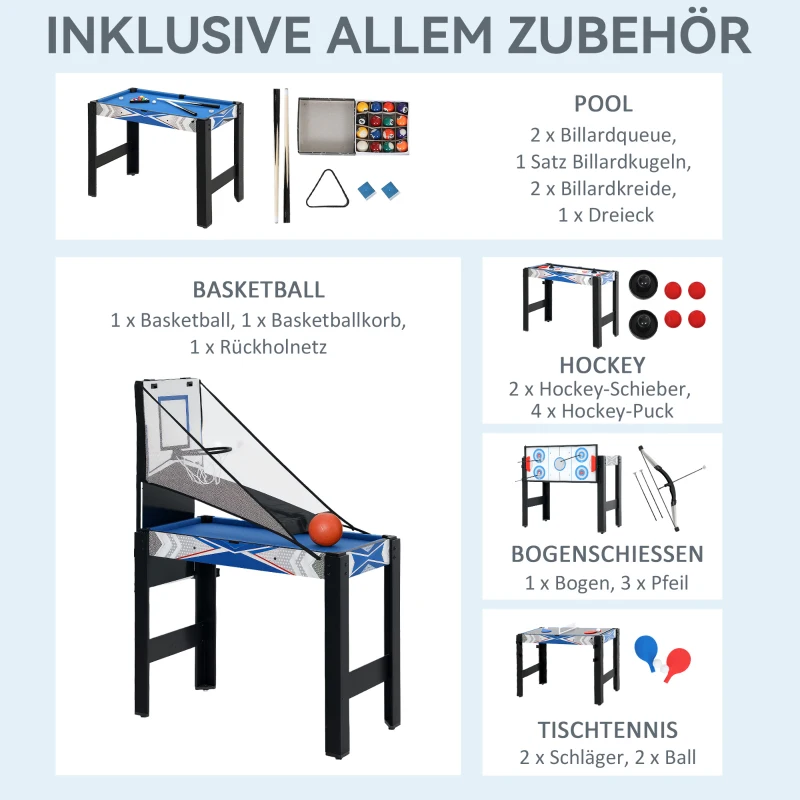 SPORTNOW 5-in-1 Speeltafel, Biljart, Tafeltennis, Hockey, Basketbal, Boogschieten, Inclusief Accessoires, MDF, Kunststof, Blauw(m-5)