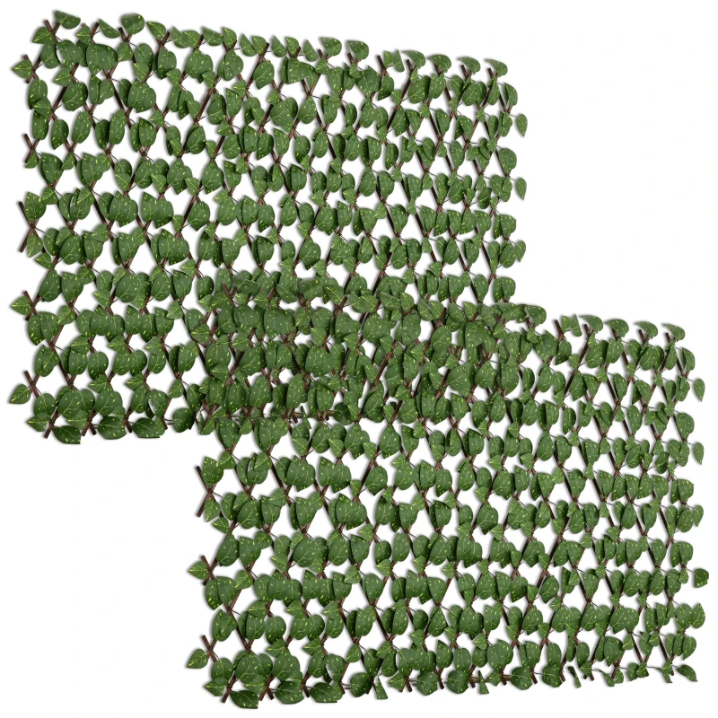 Outsunny Set of 2 Expandable Artificial Trellis Hedges – Realistic Leaf Privacy Screen, 2 x 1 m