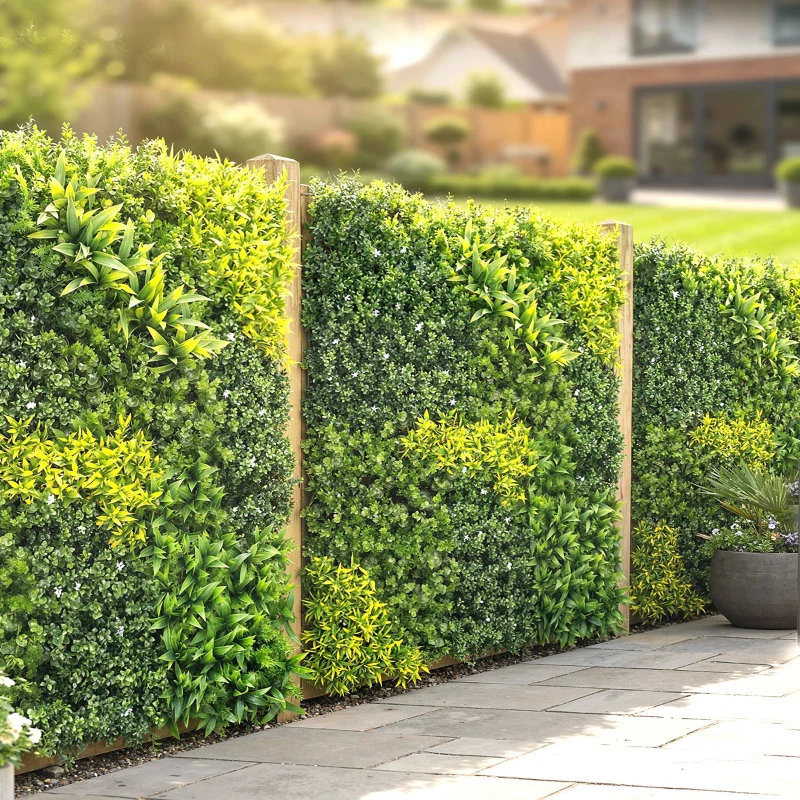Outsunny Artificial Plant Wall Panel, 100x100 cm Artificial Grass Backdrop Wall, Green