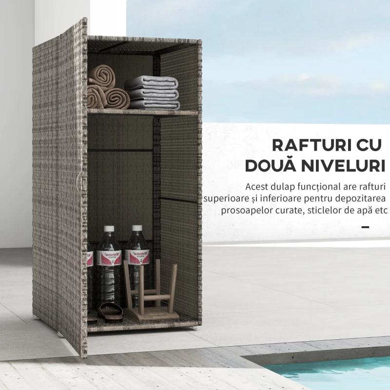 Outsunny Dulap de Grădină din Ratan PE cu 2 Compartimente, 60x63x120cm, Gri