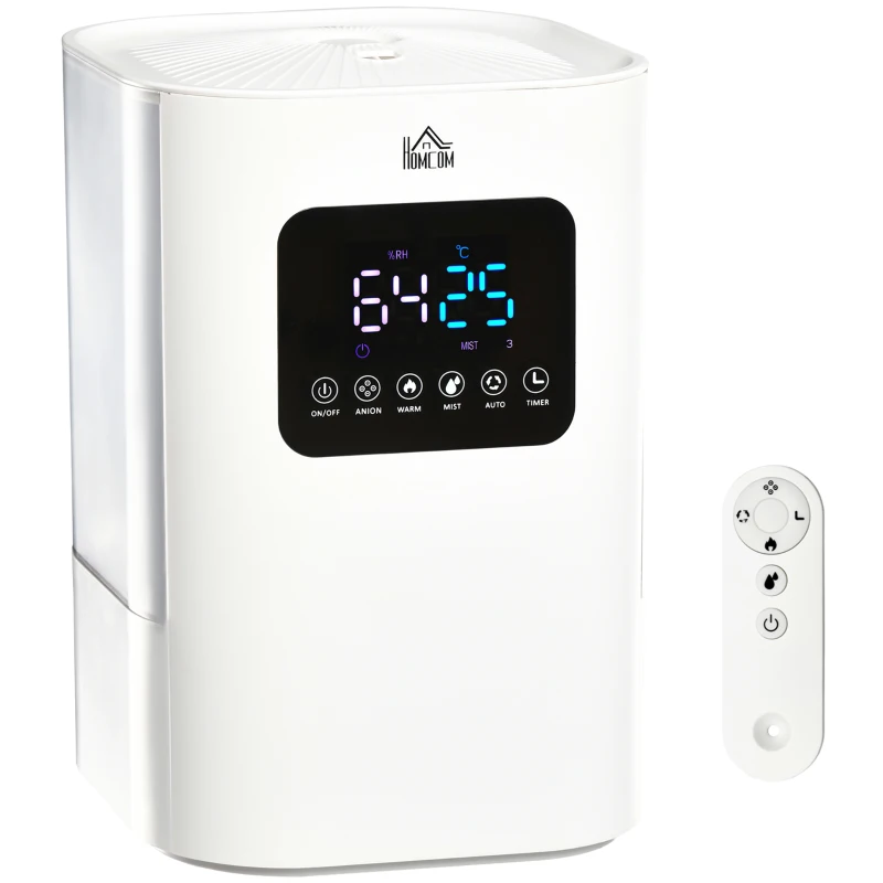 HOMCOM 6L Warm Cool Mist Humidifiers for Bedroom, Air Humidifiers with Remote, LED Display, Quiet Operation with Auto Mode, Up to 13H for 40 ㎡, White
