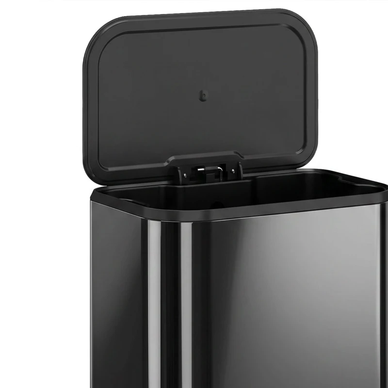 HOMCOM 50L Kitchen Bin, Metal Pedal Rubbish Bin with Soft Close and Stay-Open Lid, Removable Inner Bucket, High Gloss Black