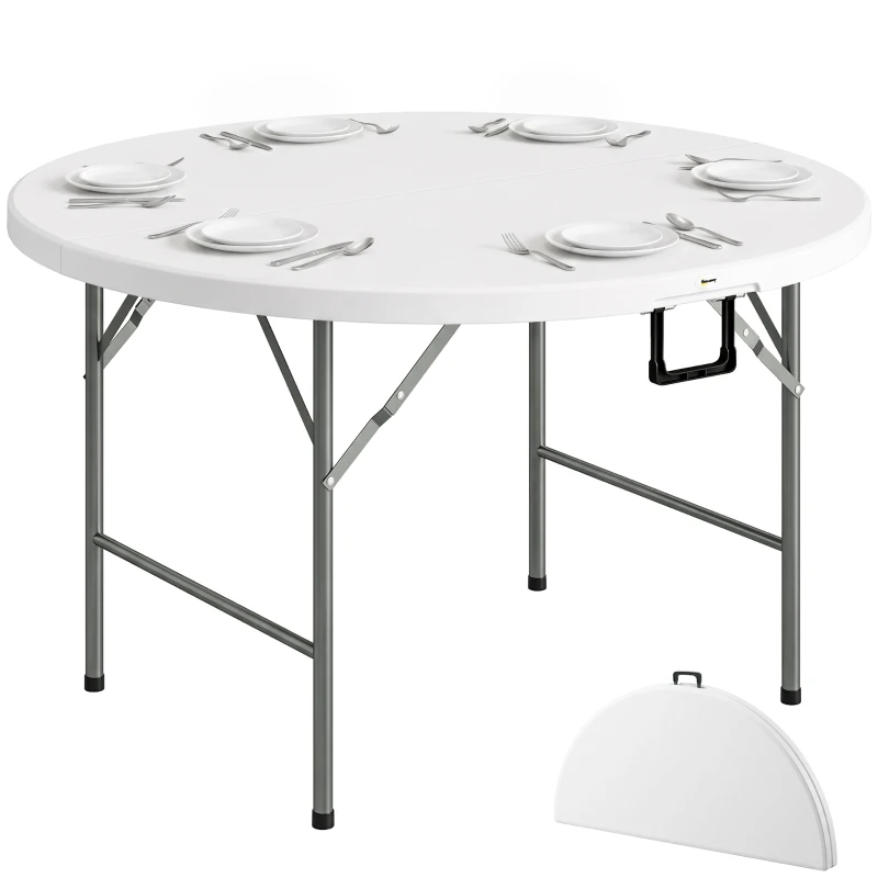Outsunny Table ronde de jardin pliante Ø122 cm peut accueillir 6 personnes pour évènement, structure métal, plateau HDPE