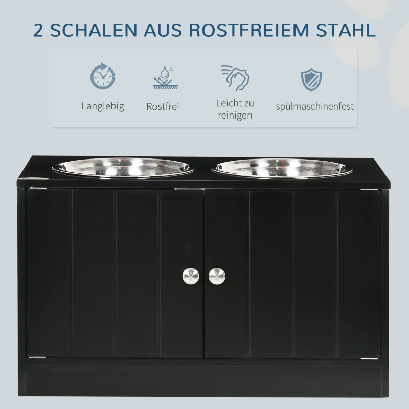 PawHut Verhoogd voerstation met 2 RVS kommen en 44 L opbergruimte, magnetische deuren, voor grote honden, zwart(m-4)