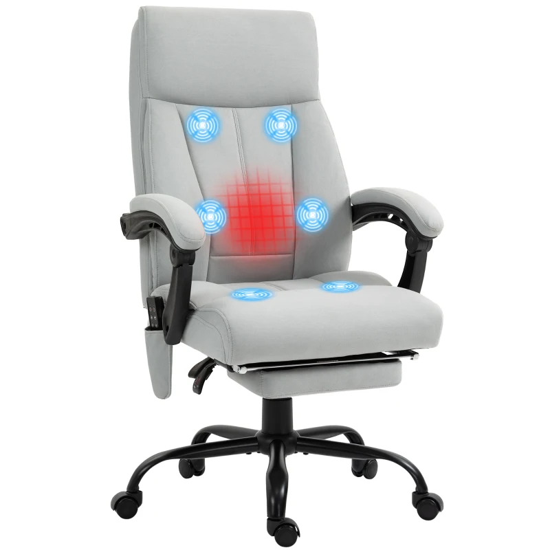 Vinsetto Bureaustoel met Massage- en Verwarmingsfunctie, Voetsteun, Tot 120 kg, Grijs(m-11)