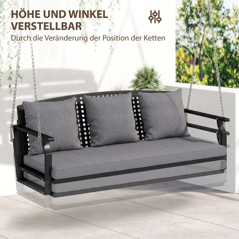 Outsunny 3-zits veranda-schommel, tuinschommelbank met 3 rugkussens, zitkussen, ophangvoorziening, Grijs