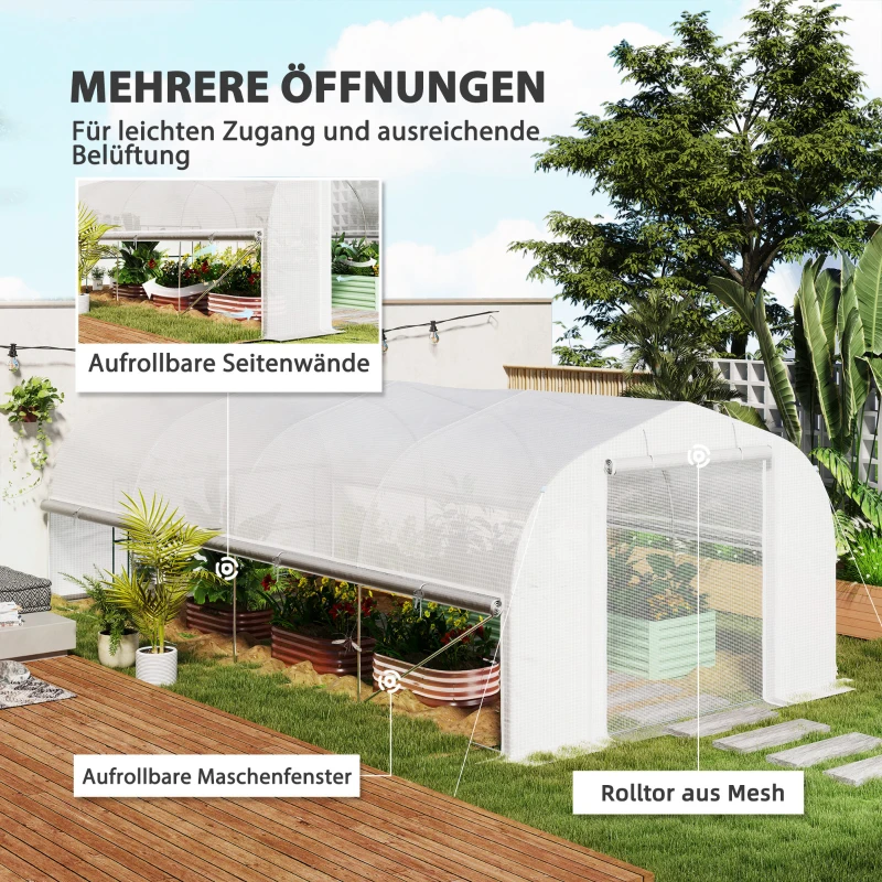 Outsunny 6x3x2m Kas, Toegankelijk, Met 8 Vensters, Deur, Vliegengaas, en Metalen Frame - Wit