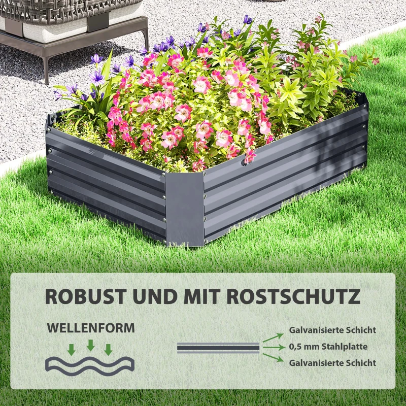 Outsunny Verhoogd Tuinbed van Gegalvaniseerd Staal, Tuinbed, Plantenbak voor Tuin, Bloemenbak, 120 x 90 x 30 cm, Donkergrijs