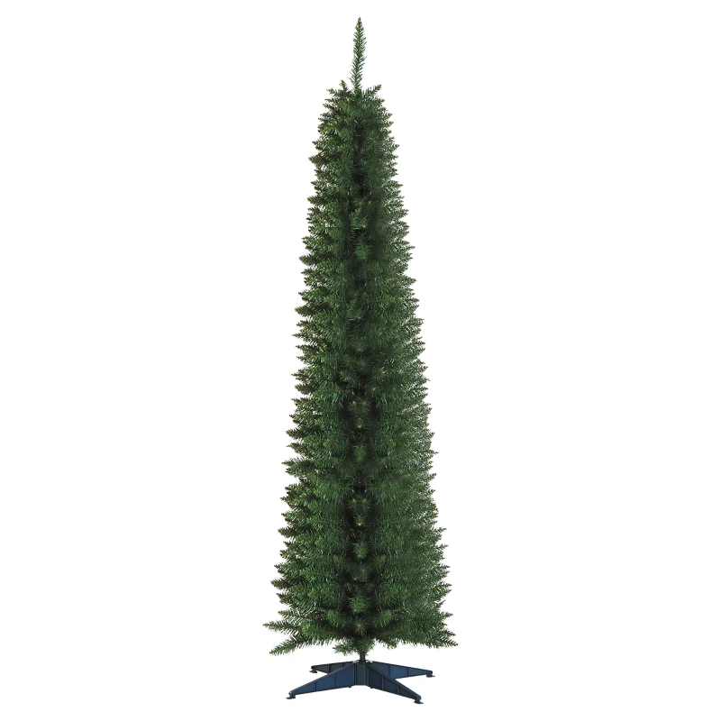 HOMCOM 7ft Unlit Artificial Christmas Tree, Pencil Slim Xmas Tree with Solid Stand and Realistic Branches, Green
