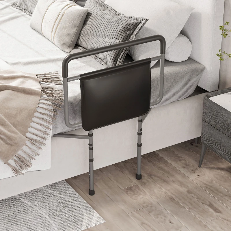 HOMCOM Grade para Cama de Adultos Guarda de Segurança para Cama com Altura Ajustável com Bolso de Armazenamento 71x61x86-104 cm Cinza