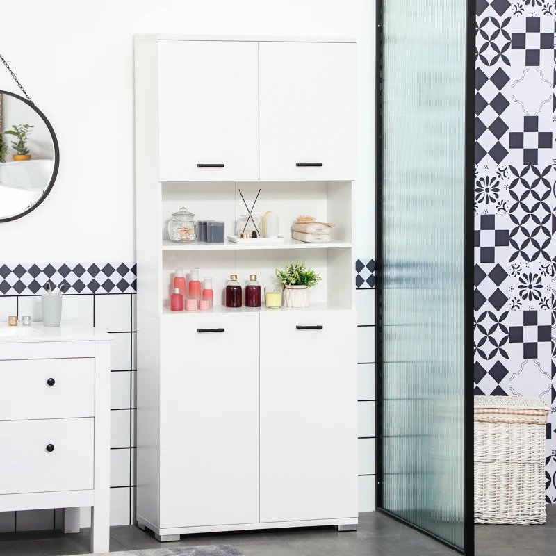 kleankin Mobile Bagno in Truciolato Bianco con 2 Armadietti con Ante e 2 Ripiani Aperti, 80x33.5x190 cm