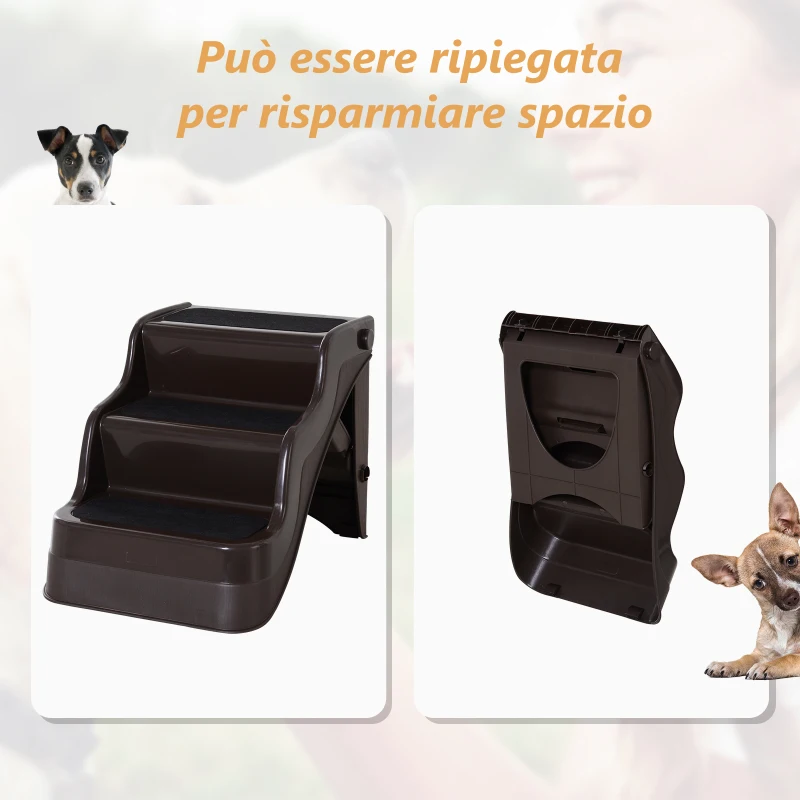 PawHut Scaletta Pieghevole per Cani e Gatti 3 Gradini Plastica PP 49 × 39 × 39cm Marrone