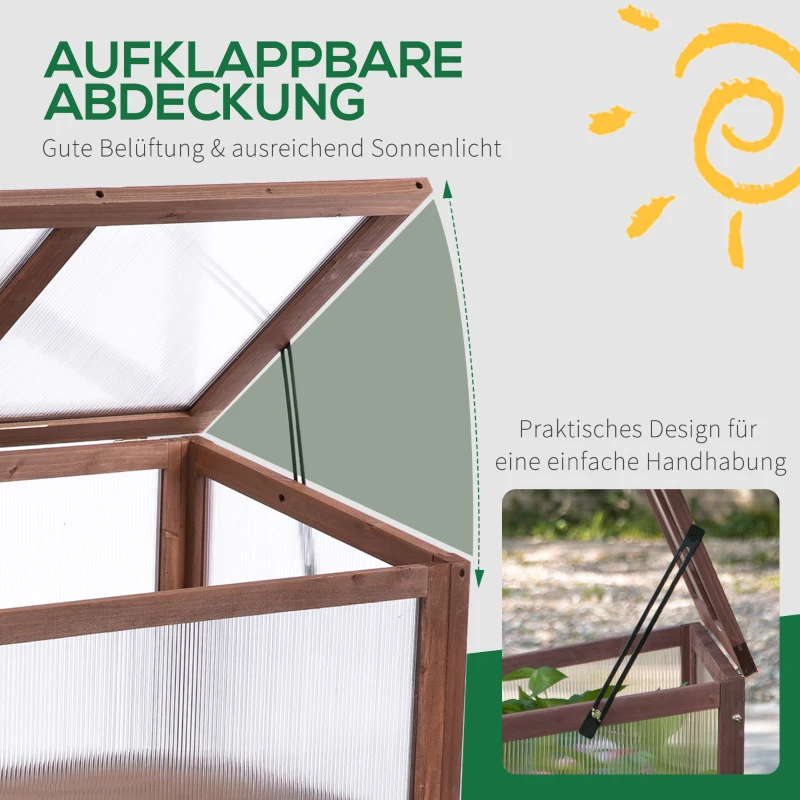 Outsunny Verhoogd frame van hout koude kas kruidenbed voor tuin balkon bruin hout pc-plaat