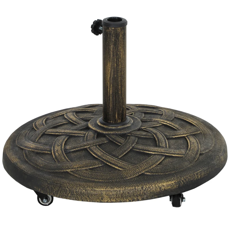 Outsunny Base per Ombrellone in Resina da 20 kg Rotonda con Ruote e Freni, Bronzo