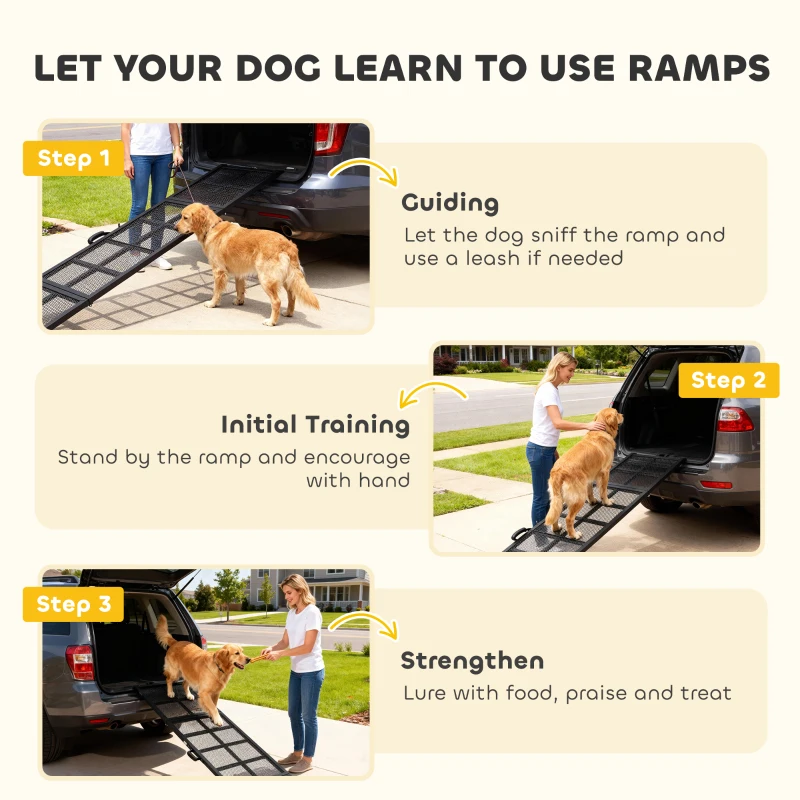 PawHut 191 x 50cm Dog Ramp for Car, Extra Long Pet Stairs with Non-Slip Surface, for Large Dogs, Black