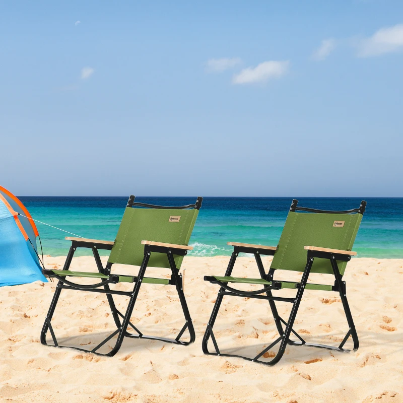Outsunny Lot de 2 chaises de plage camping pliantes - structure en aluminium - dim. 55L x 55l x 66H cm vert