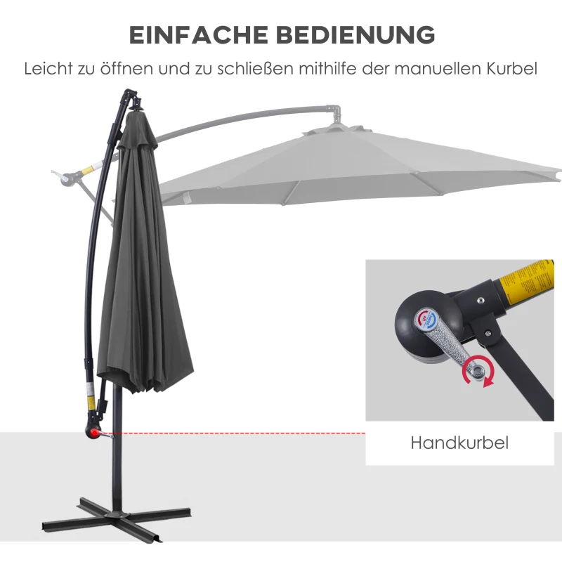 Outsunny Zonnescherm afneembare parasol, zweefparasol, zwengelparasol met handkruk, grijs