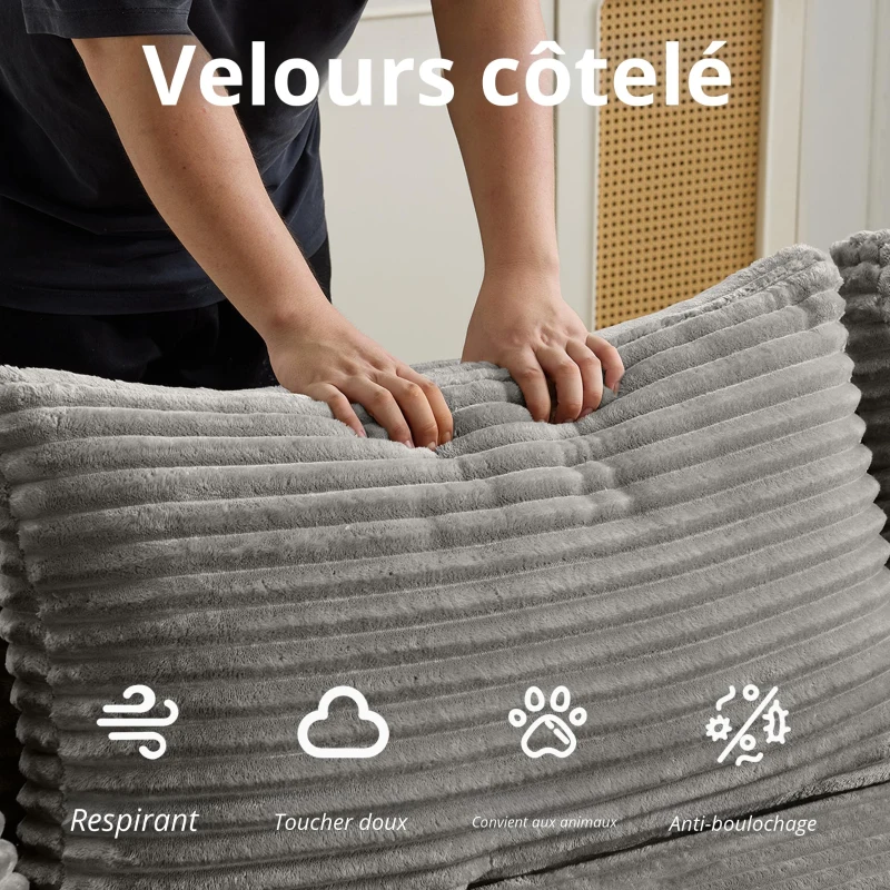 Canapé d'angle modulaire L‑avec chaiselongue, gain de place, design minimaliste, assise profonde, 279x179x83 cm, Gris